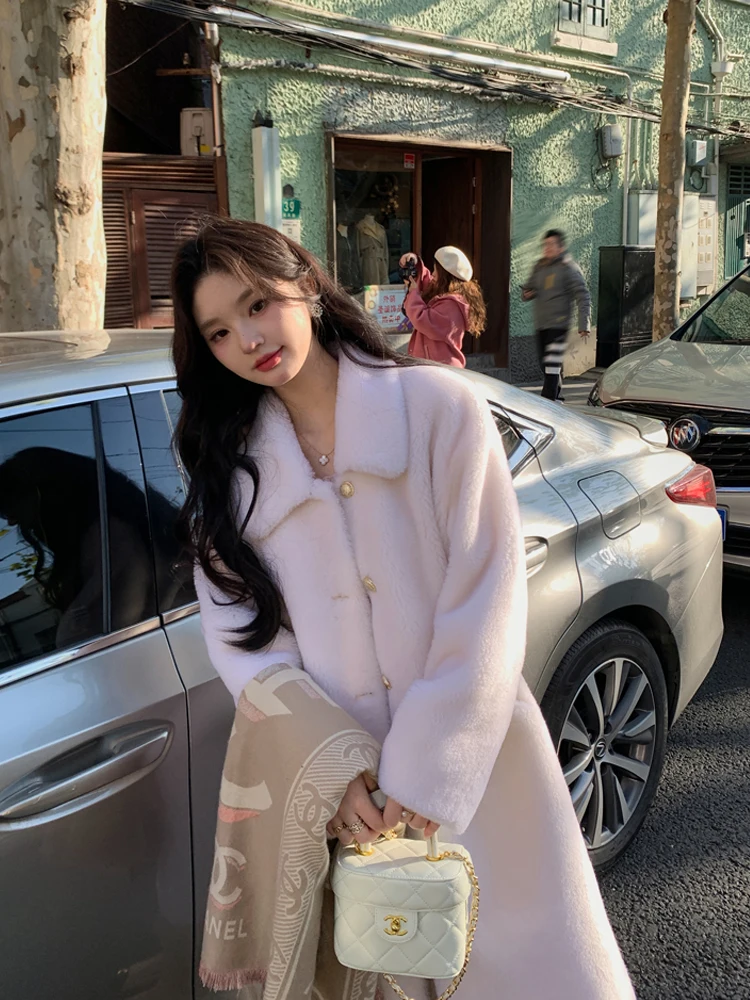 Cappotto lungo Young Sle GG Snow Country Lettera Pelliccia di agnello Jaet Cappotto invernale leggero di lana per tutta la pelle per donna