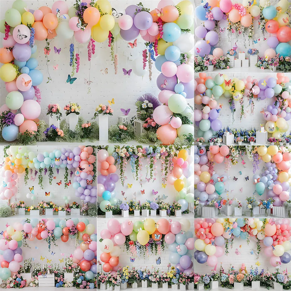 

Mocsicka Photography Background Purple Butterfly Colorful Balloons Party Decoration Cake Crush Baby Shower Portrait Studio Props