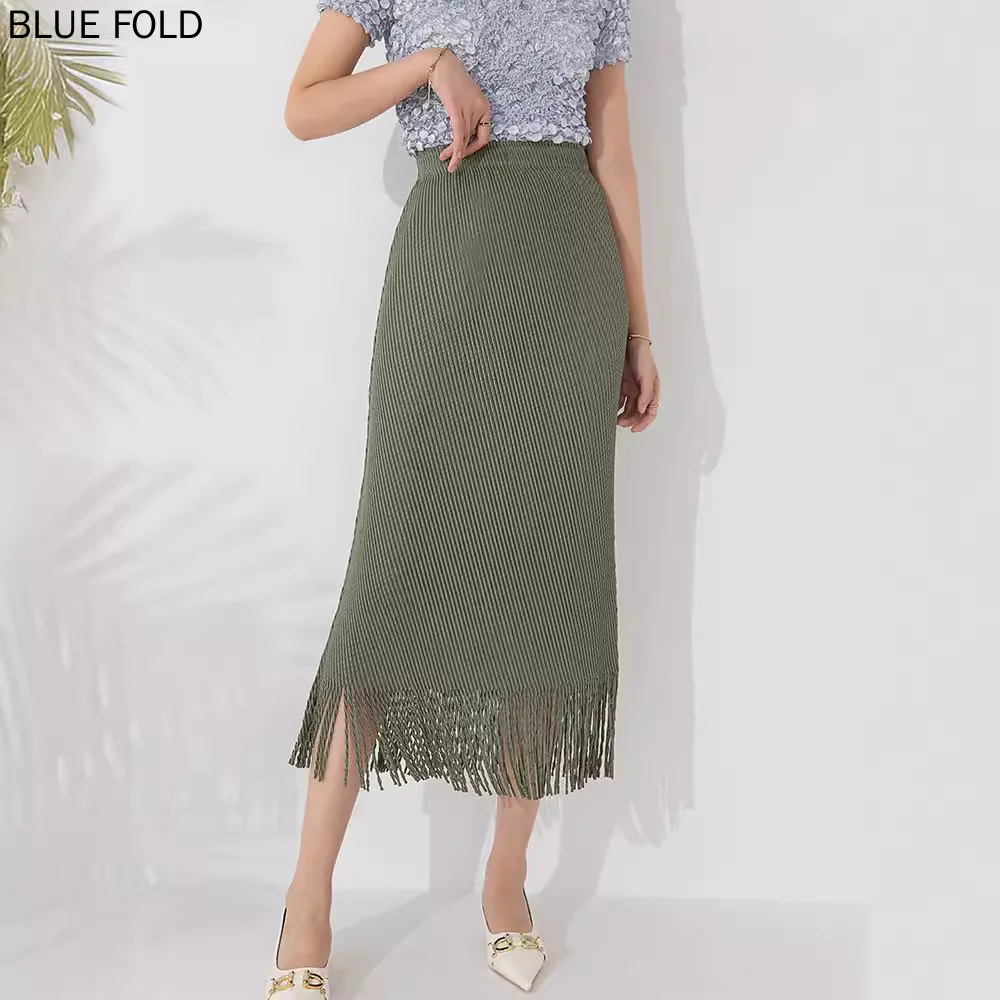 

MIYAKE PLEATS Faldas Ropa Summer New Skirt High-end Pressure Pleated Fish Scale Pleated Design Oversized Tassel Long Skirt