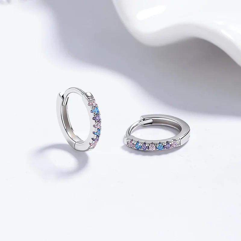 925 Sterling Silver Colorful Zircon Hoop Earrings Luxury Minimalist Ear Jewelry Elegant Fashion Daily Accessories for Women