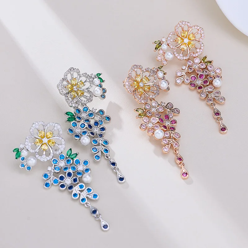 Sparkling Teardrop Tassel Earrings Luxury S925 Silver Posts Hypoallergenic Dangle Earring Bridesmaid Jewelry Accessories