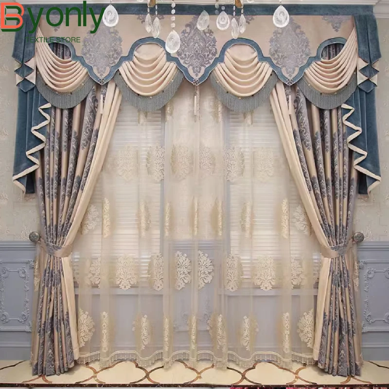 American Retro Embroidered Curtains Jacquard Chenille Patchwork Curtains for Living Room Bedroom Villa Custom-made Products