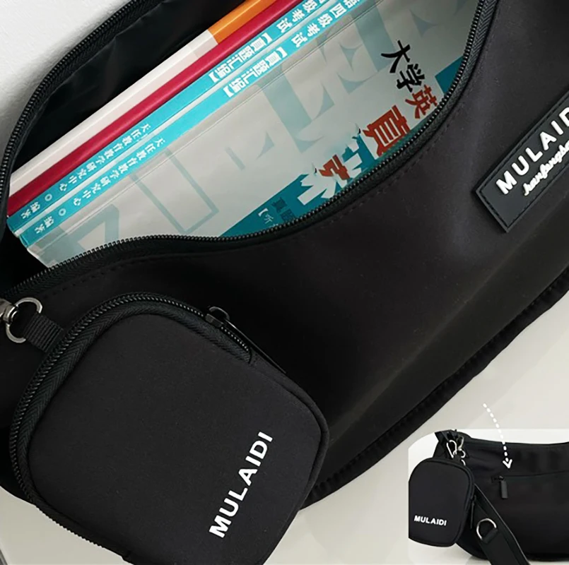 طالب الفصول الدراسية حقيبة كروسبودي النايلون الفتيات سعة كبيرة حقيبة قماش قنب اليابانية حقيبة زلابية عادية أبيض/أسود لمظلة باد