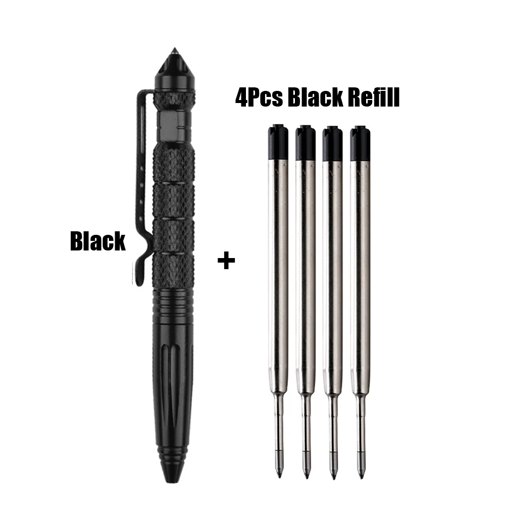 1+4Pcs High quality Metal Colour Tactical defense pen School student office Ballpoint pens