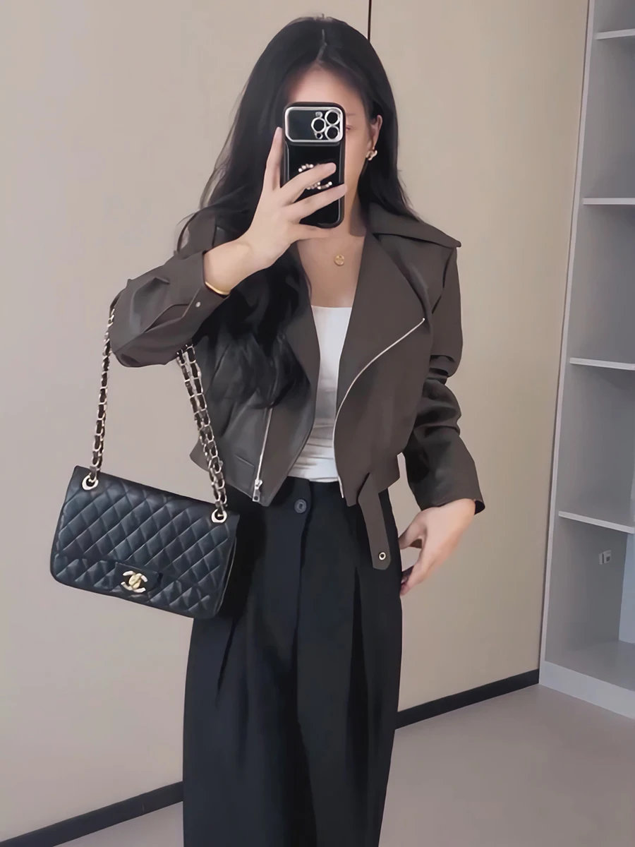 Street Sle Loose Fit ort Zipper Leather Jaet Donna Primavera 2026 Nuovo arrivo High-End Feel Bomber Jaet Top