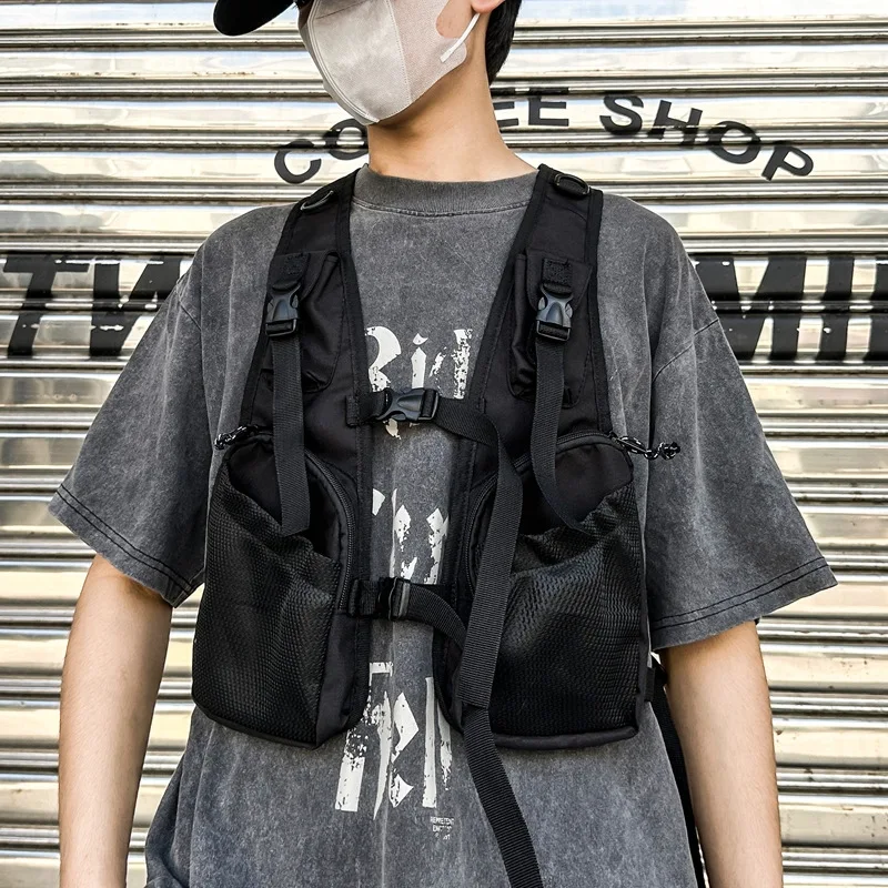 Multi Pockets Tactical Hip Hop Cargo Vest Men Women Outdoor Sport Adjustable Punk Techwear Sleeveless Waistcoat