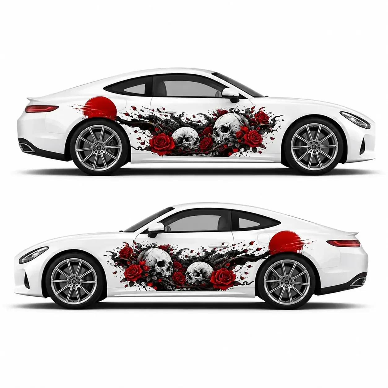 2PCS Skull and Red Rose Car Side Decals, Waterproof UV Resistant Gothic Floral Vinyl Stickers for Cars Trucks SUV,