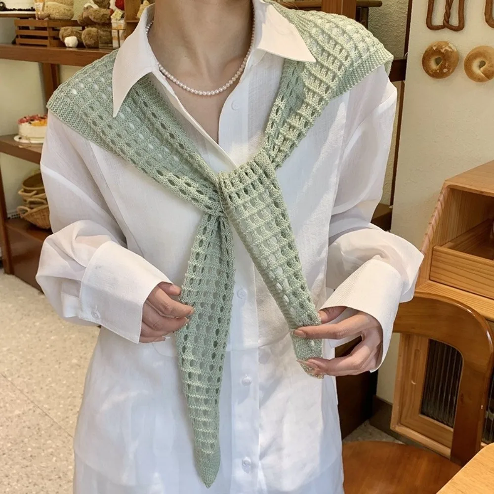 

All-match White Knitted Shawl Cloak Cape Fake Collar Wraps Korean Style Hip Scarf Daily