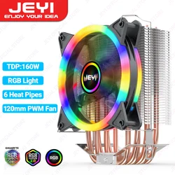 JEYI RGB CPU Cooler 4/6 Heat Pipes Air Tower Radiator PC 12cm PWM Fan for Intel 1700 1200 1150 1155 1156 1366 2011 AM5 AM4 AM3