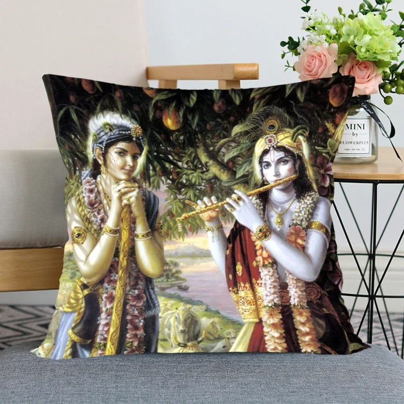 Nuovo Bella Radha Krishna Anime Copertura Del Cuscino Camera Da Letto Home Office Decorativa Federa Piazza Della Chiusura Lampo caso Cuscino di Raso