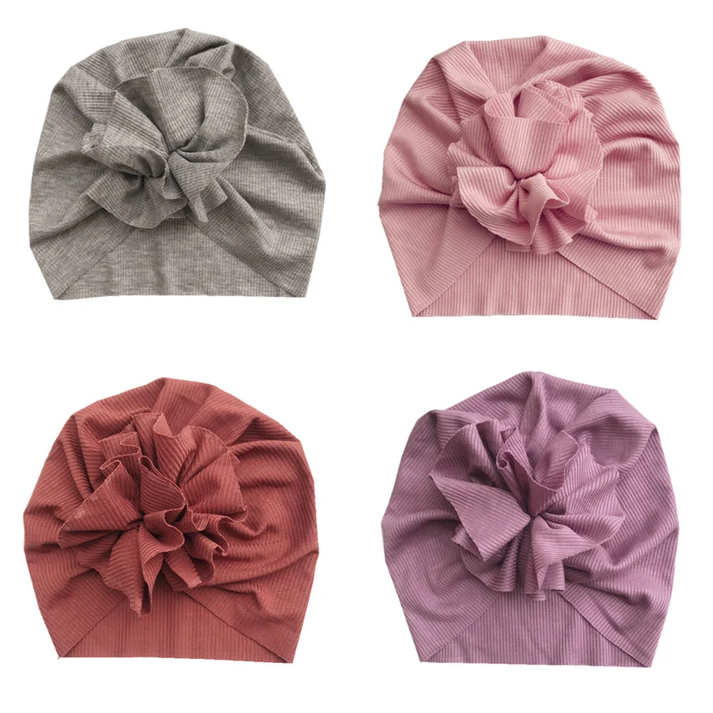 

4Pcs Flower Pattern Baby Yarn Cap Lightweight Breathable Baby Hat Creative Printing Headwear for Infants Toddlers Kids