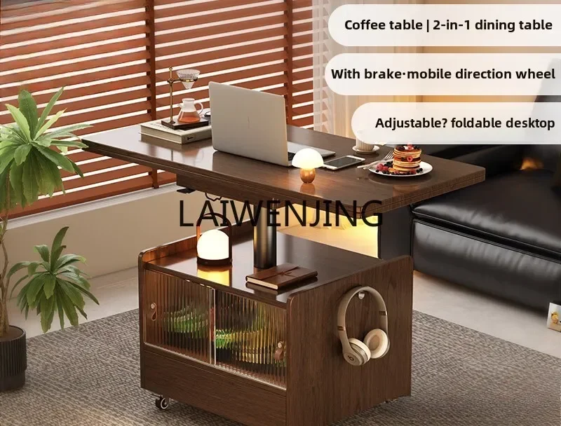 HLZ folding lift coffee table dining table dual-purpose multi-function movable side table medieval cart customization