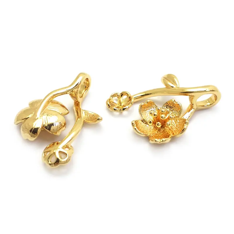 18K Gold Color Brass Plum Lotus Flower Branch Charms Pendants High Quality Diy Jewelry Making Supplies Necklace Accessories
