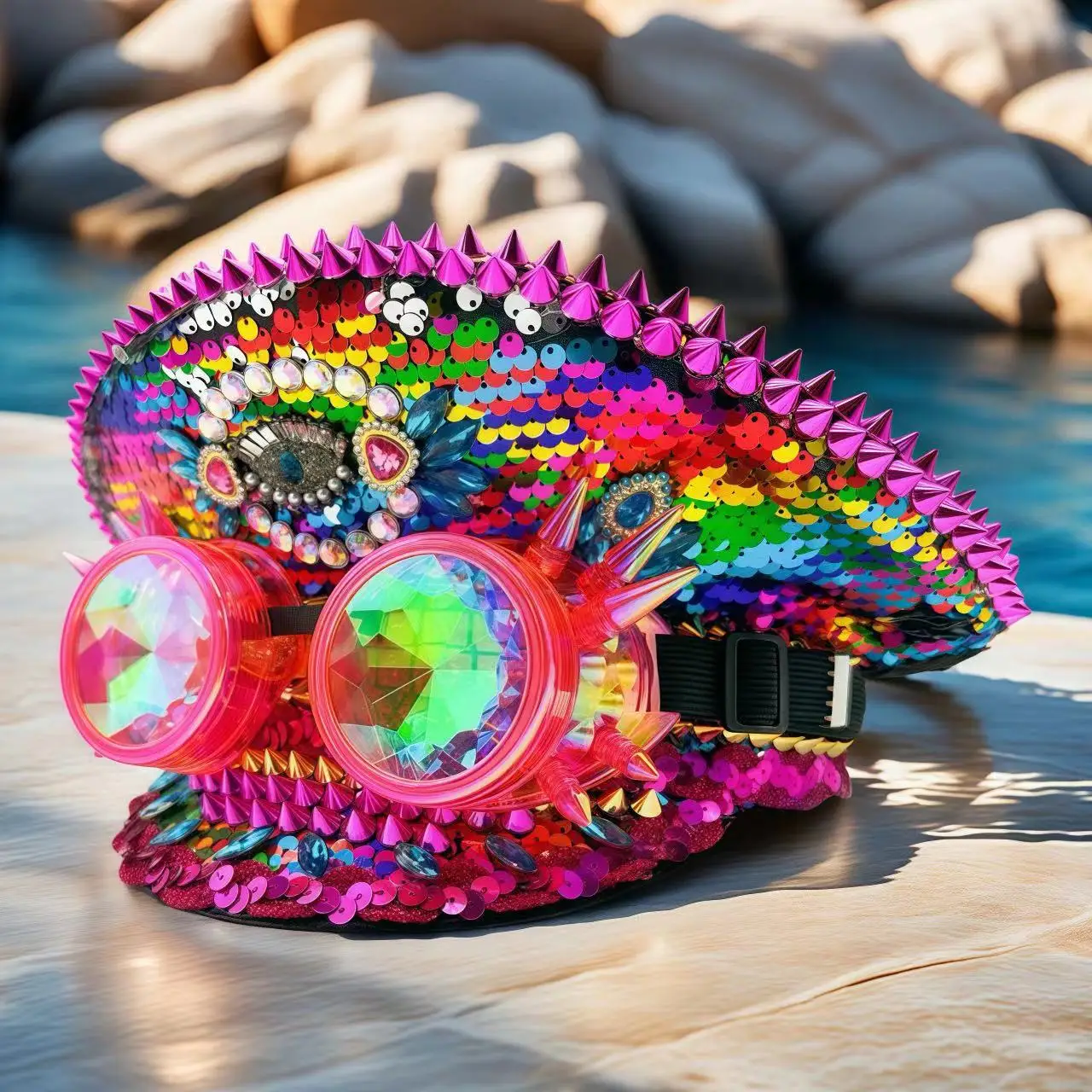 スチームパンク キャプテンハット ラインストーン付きゴーグル付き バーニングマンフェスティバル用 女性用、ミリタリーアクセサリー＆男性用キャップ