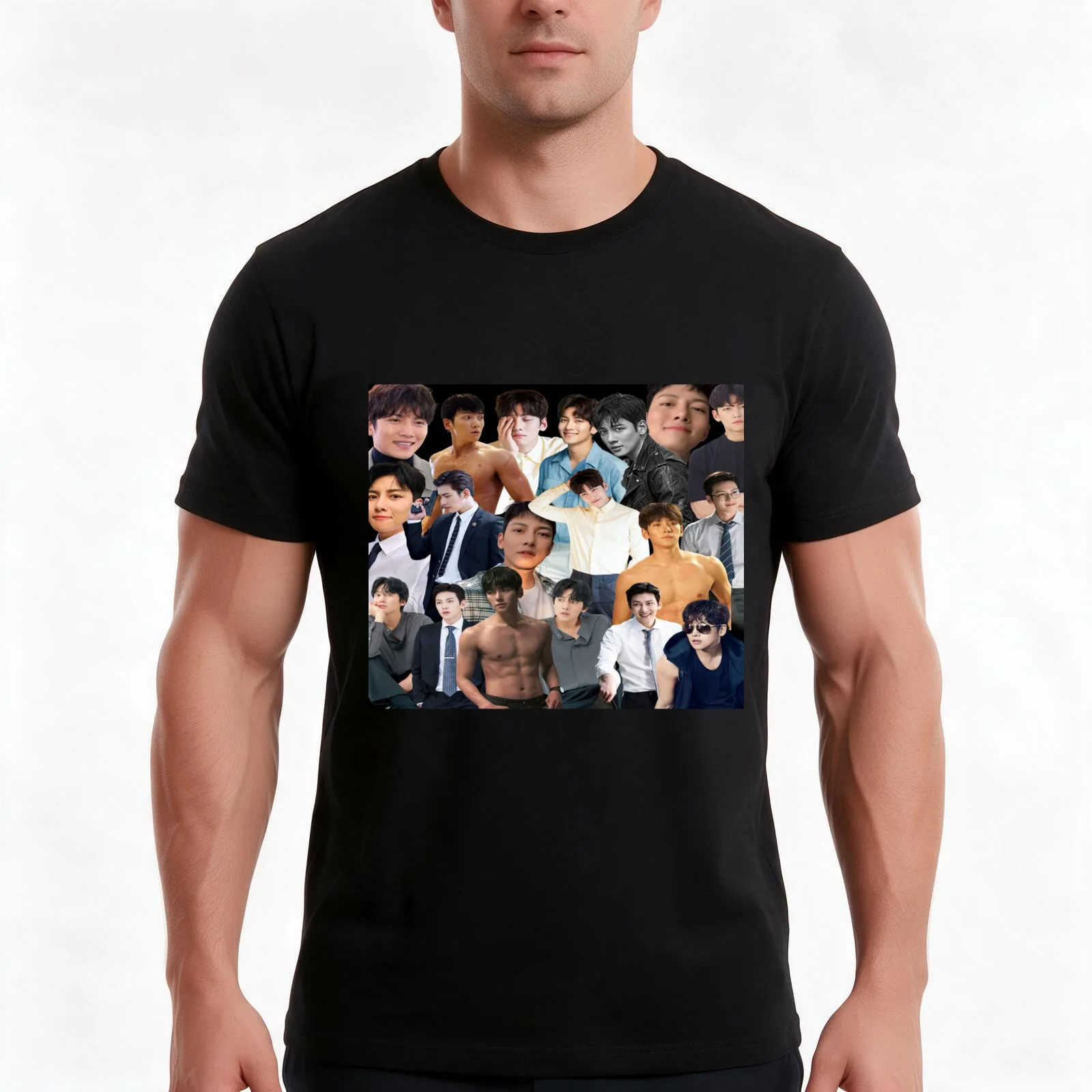Ji Chang-wook photo collage T-Shirt Summer Casual Cotton Tee Oversized Streetwear Tops Vintage Graphic Print 100% Cotton