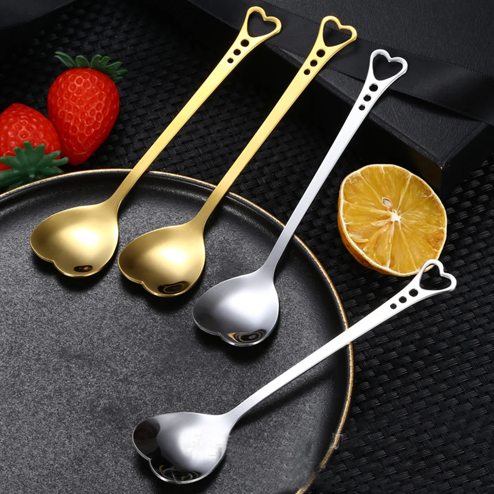 Heart Coffee Spoon Stainless Steel Hollowed Out Heart-shaped Spoon Teaspoon Dessert Snack Scoop Milk Spoons Tableware