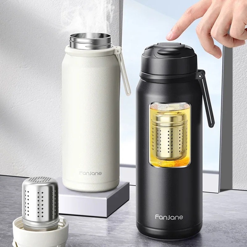 FANJANE Movable Tea Filter Thermos Coffee Bottle Cup with Magnetic Infuser Tea Maker Stainless Steel Vacuum Flask Keep Cold Hot