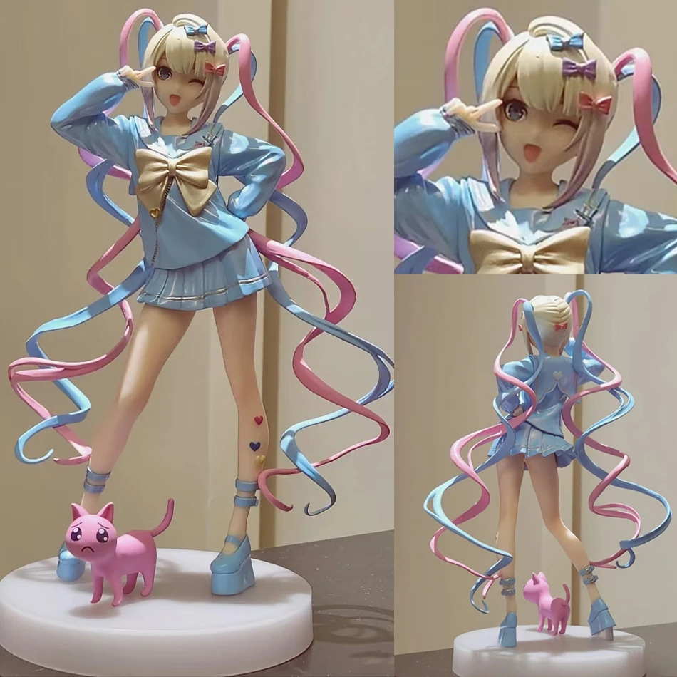 المحتاجة فتاة جرعة زائدة أنيمي الشكل مع القط عمل أرقام الظاهري تحميل PVC جمع نموذج الحلي اللعب هدايا عيد الميلاد #1
