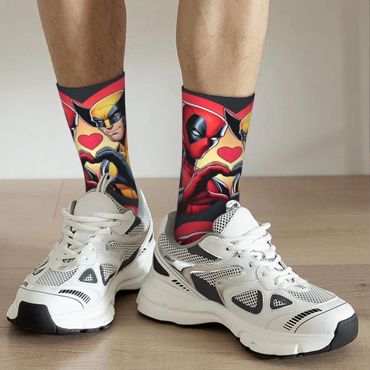 Crazy compression Deaddpool And Wolvierine Sticker Sock for Men Harajuku Disney Marvel Deadpool & Wolverine Film  Sock Casual