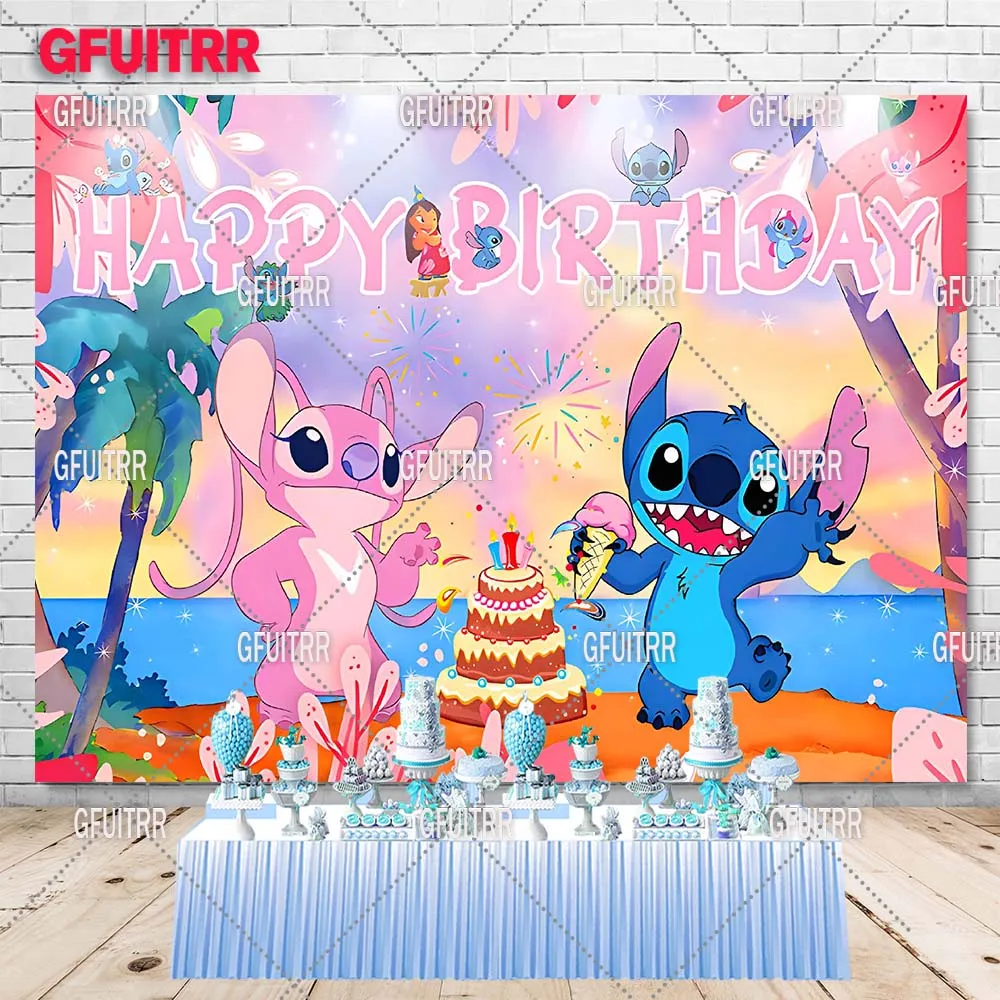 Lilo and Stitch Backdrop for Kids Birthday Party Photography  Background Decoration Baby Shower Photo Studio Booth Prop