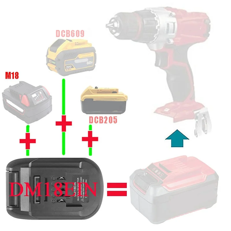 Adaptador convertidor de batería DM18EIN, cargador para DeWalt para batería de iones de litio de 18V y 20V, para herramienta de litio Einhell