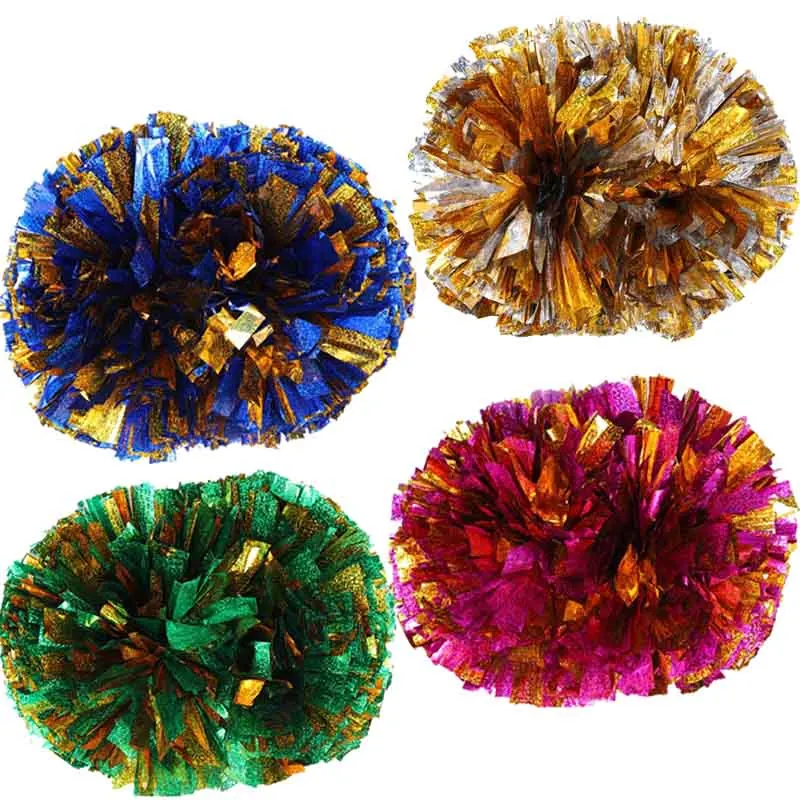 2pcs Gym Competition Cheering Ball Pompoms Girls Cheerleading Pom Poms Handle Style  Flower Dance Party Decorator