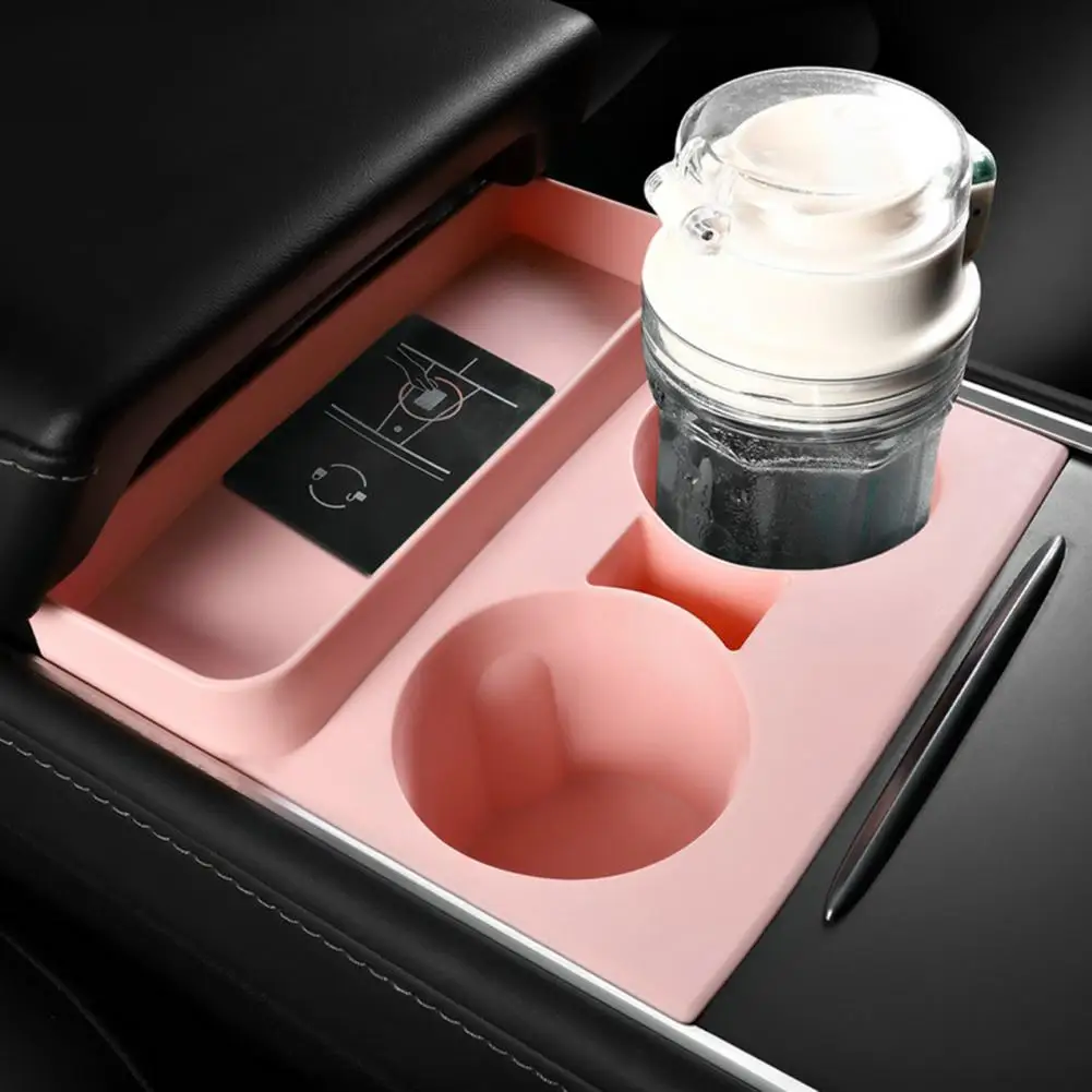 For Tesla Model 3/Y Storage Box Round Water Cup Holder Non-toxic Tasteless Center Cover Console Accessories Compatible 2023