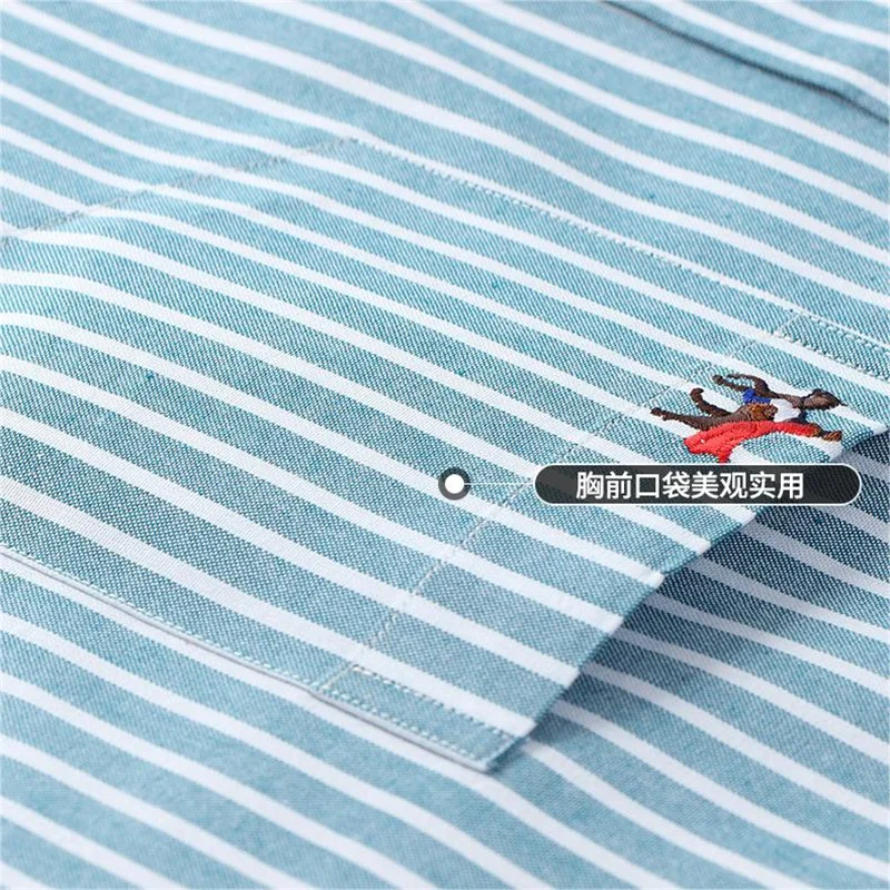 M~6XL Men\'s Shirt Long Sleeve Cotton Oxford Fashion Casual Pocket Regular Fit Solid Color StripeBusiness Formal Shirt