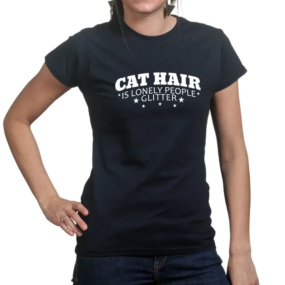 Cat Hair Glitter Pet Kitten Animal Persian Siamese Tabby Funny Ladies T shirt