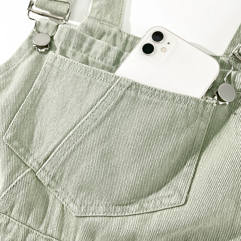 Winter Green Denim Overalls Pant For Women Y2k Streetwear Baggy Pocket Jeans Straight Bib Denim Rompers Trousers Korean Ladies