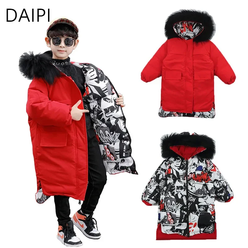 

Two-sided Children Outwear Boy Hooded Waterproof Children's Jacket Coat for Girls Winter Outdoor Snowsuit Clothes