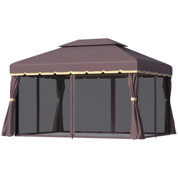 ZK30 13ft x 13ft Outdoor Patio Gazebo Canopy Tent Beige with Roof Large Heavy Duty Patio Decks Camping Tent Easy Set Up