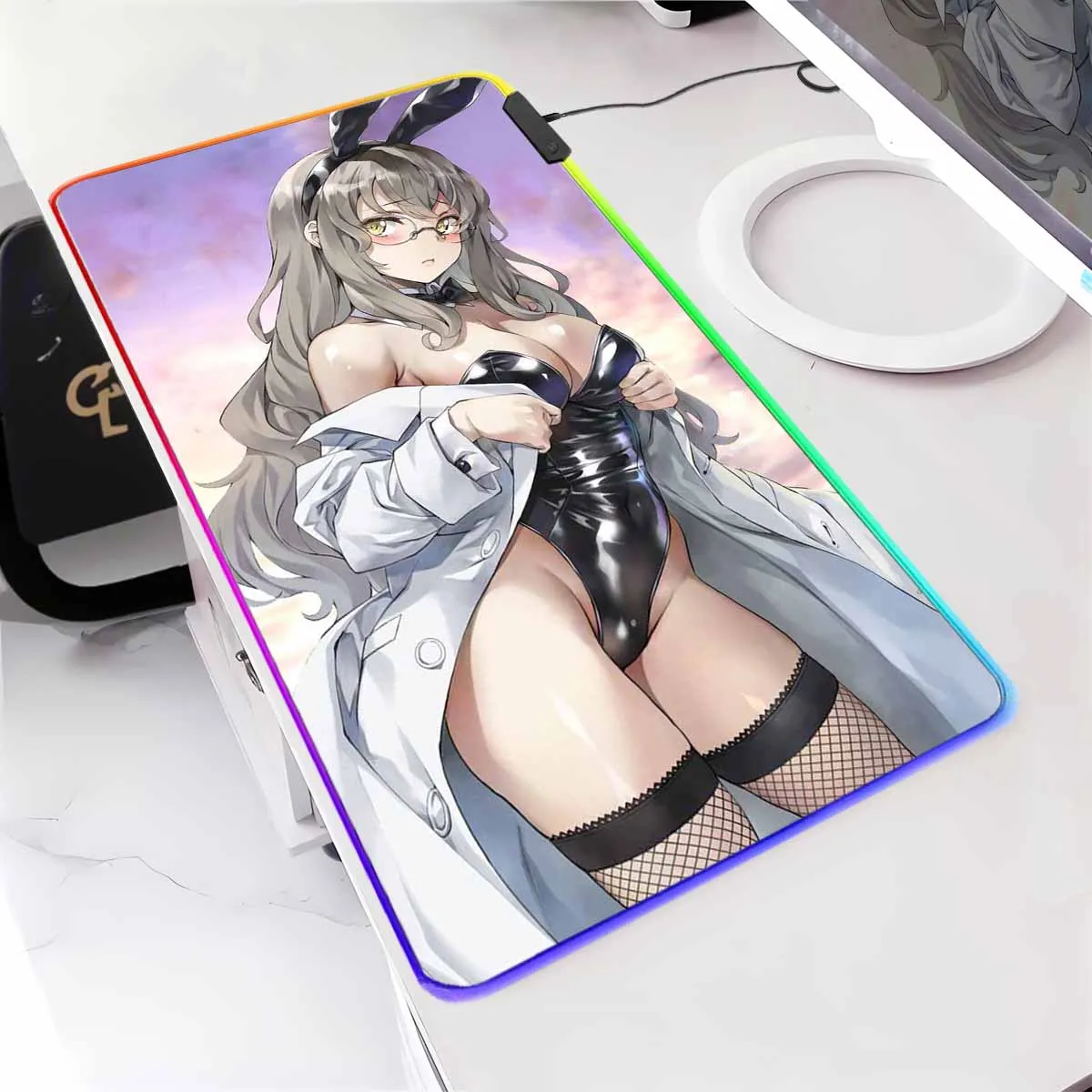 

Коврик для мыши с RGB подсветкой в стиле аниме B_Bunny G_Girl Senpai Futaba Rio, коврик для мыши Overwatch, большой светодиодный коврик для мыши, нескользящий коврик для клавиатуры