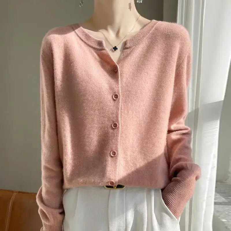 

Spring And Autumn New Slim Fit Sweater Cardigan Solid Color Single Breasted Women's Top Women's Classic Cardigan Knitted Sweater