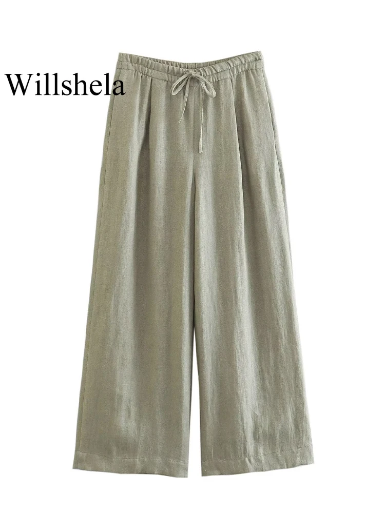 Willshela Women Fashion Two Piece Set Solid V-Neck Single Breasted Tank Tops & Vintage Straight Leg Pants Female Chic Pants Suit