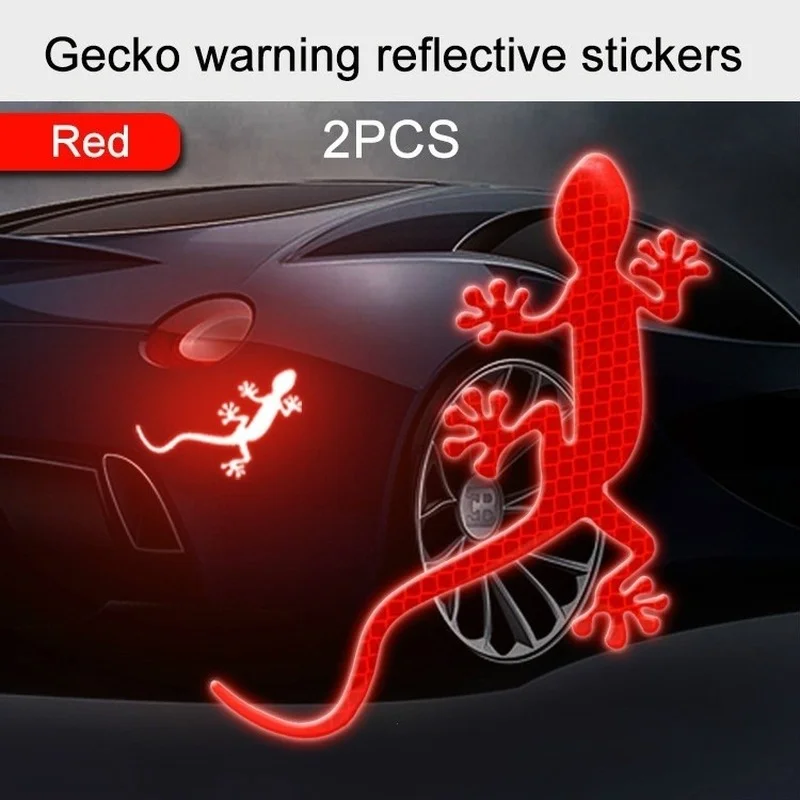 2Pcs Car Reflective Sticker Safety Warning Mark Cars Auto Exterior Accessories Night Driving Warning Gecko Strip Light Reflector