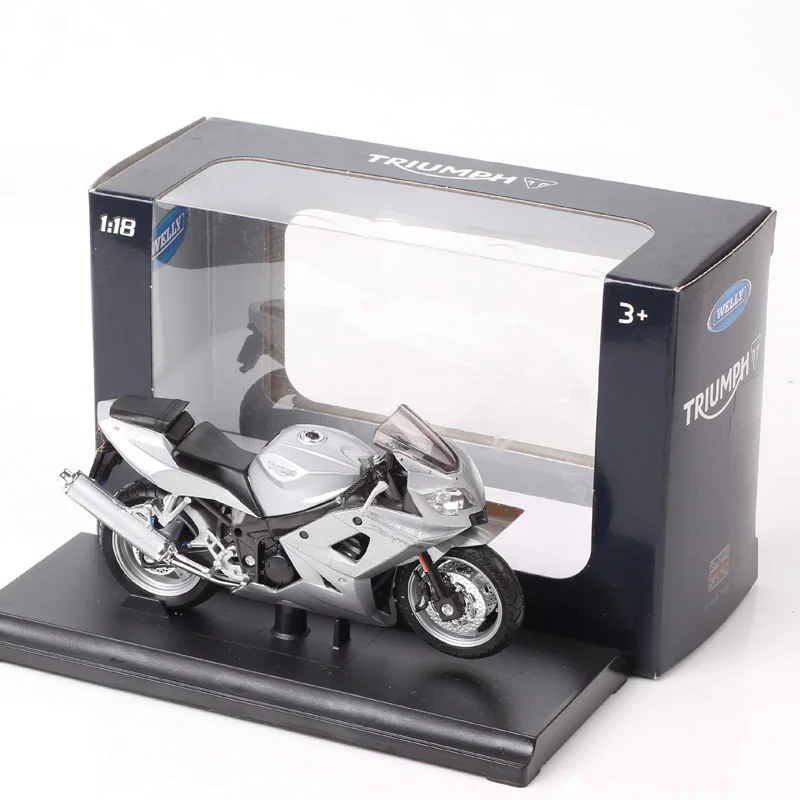 Welly 1/18 Scale 2004 Triumph Daytona 600 Motorcycle Model Diecasts & Toy Vehicles Sports Bike Moto Silver