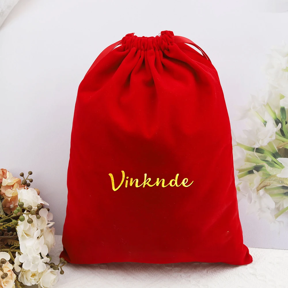 

50 шт., красные толстые бархатные подарочные пакеты с логотипом на шнурке, свадебные пакеты для упаковки конфет, органайзер для парфюмерии, макияжа, ювелирных изделий, мешок