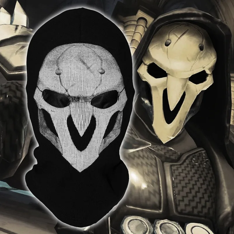 Capa balaclava com máscara de caveira Reaper – Overwatch Cosplay capa facial de algodão para festa de fantasia de Halloween (tamanho adulto)
