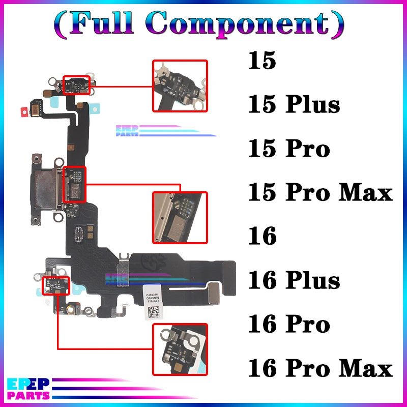 

USB-порт для зарядки, гибкий кабель для iPhone 15 16 Pro Max Plus + 15P 15PM 16P 16PM, док-разъем, замена микрофонной платы