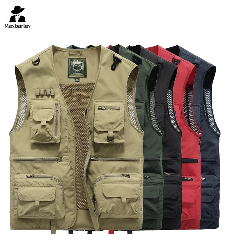 2024 Outdoor Casual Vest For Men Slim Fit Big Pocket Breathable Sleeveless Coat High Quality Design Streetwear Hot Vest For Men