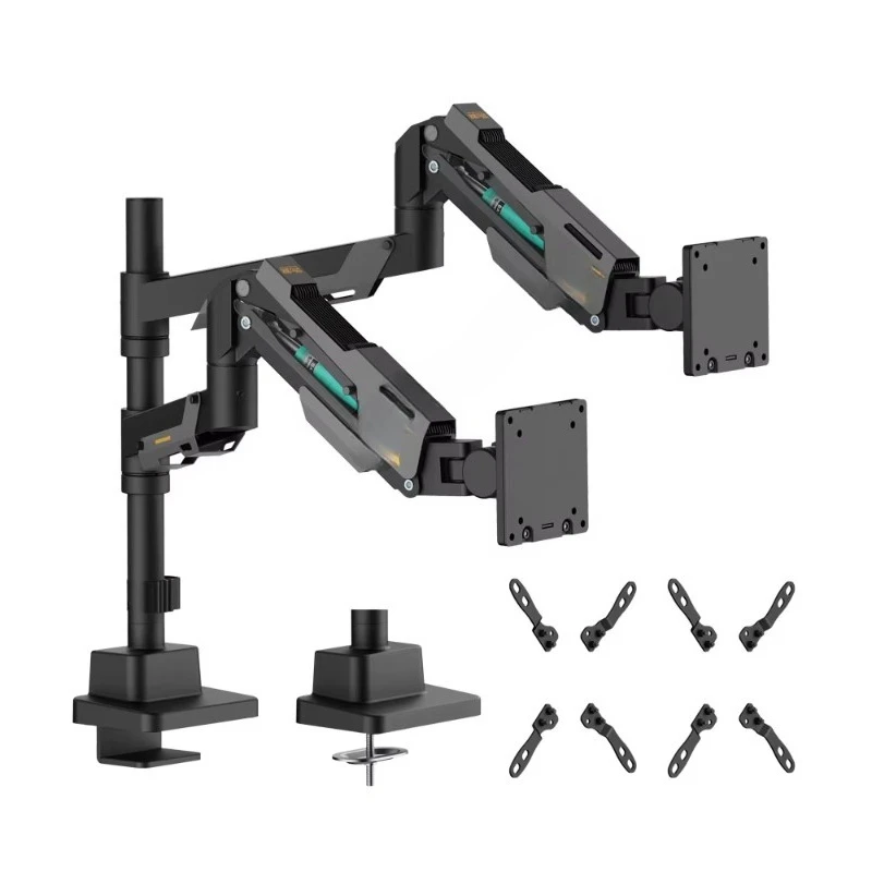 Premium Heavy Duty Rod Mount Dual Screen Gas Spring Monitor Arm Adjustable Desktop Mount Bracket