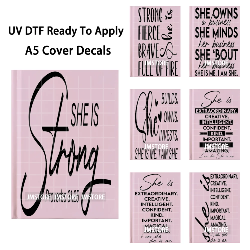 She Is Worthy Positive Affirmations UV DTF Notebook Cover Decals Ready To Apply Durable Transfer Stickers For A5 Journal Cover