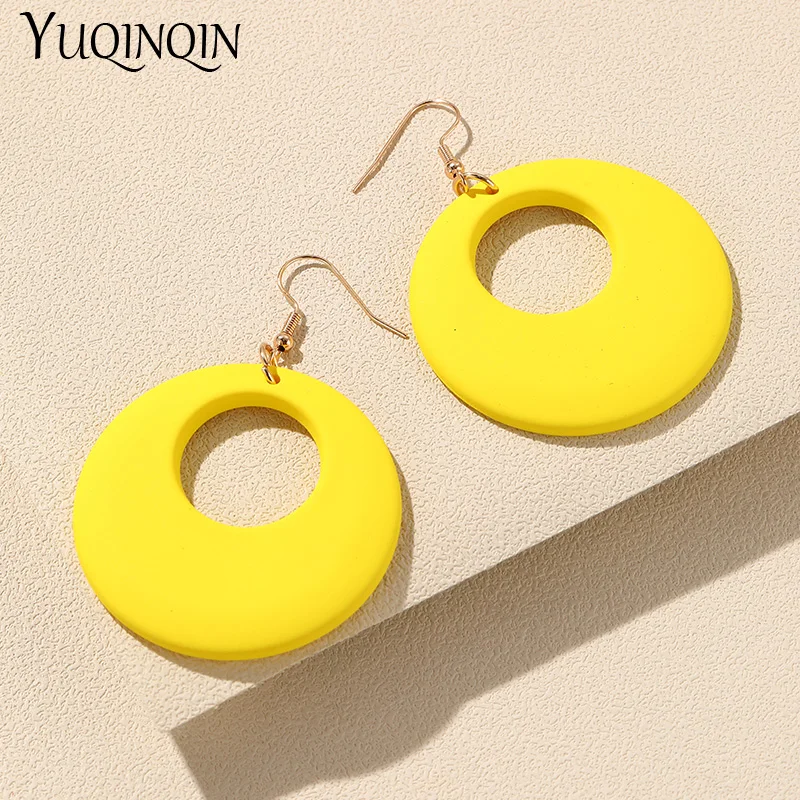 New Trendy Big Acrylic Resin Dangle Earrings For Women Long Geometric Round Hanging Drop Earring for Grils Travel Korean Jewelry