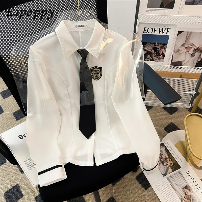 Suit Women's Autumn Korean Style School Uniform British College Style Shirt Women's Long Sleeve White Shirt