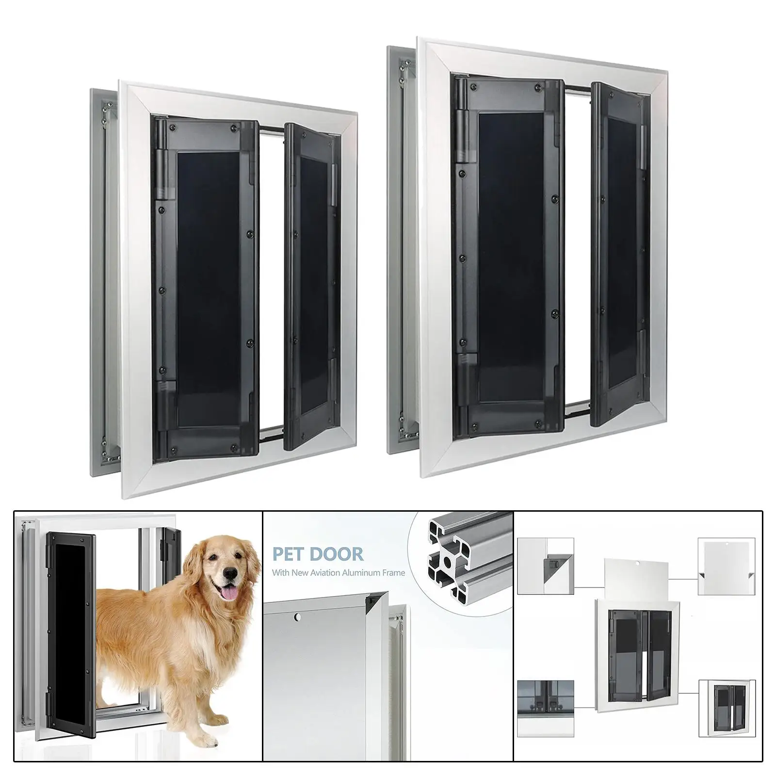 

Dogs Door with Aluminum Alloy Frame Lockable Heavy Duty Doors Easy DIY Installation Energy Efficient for Exterior Indoor Screen
