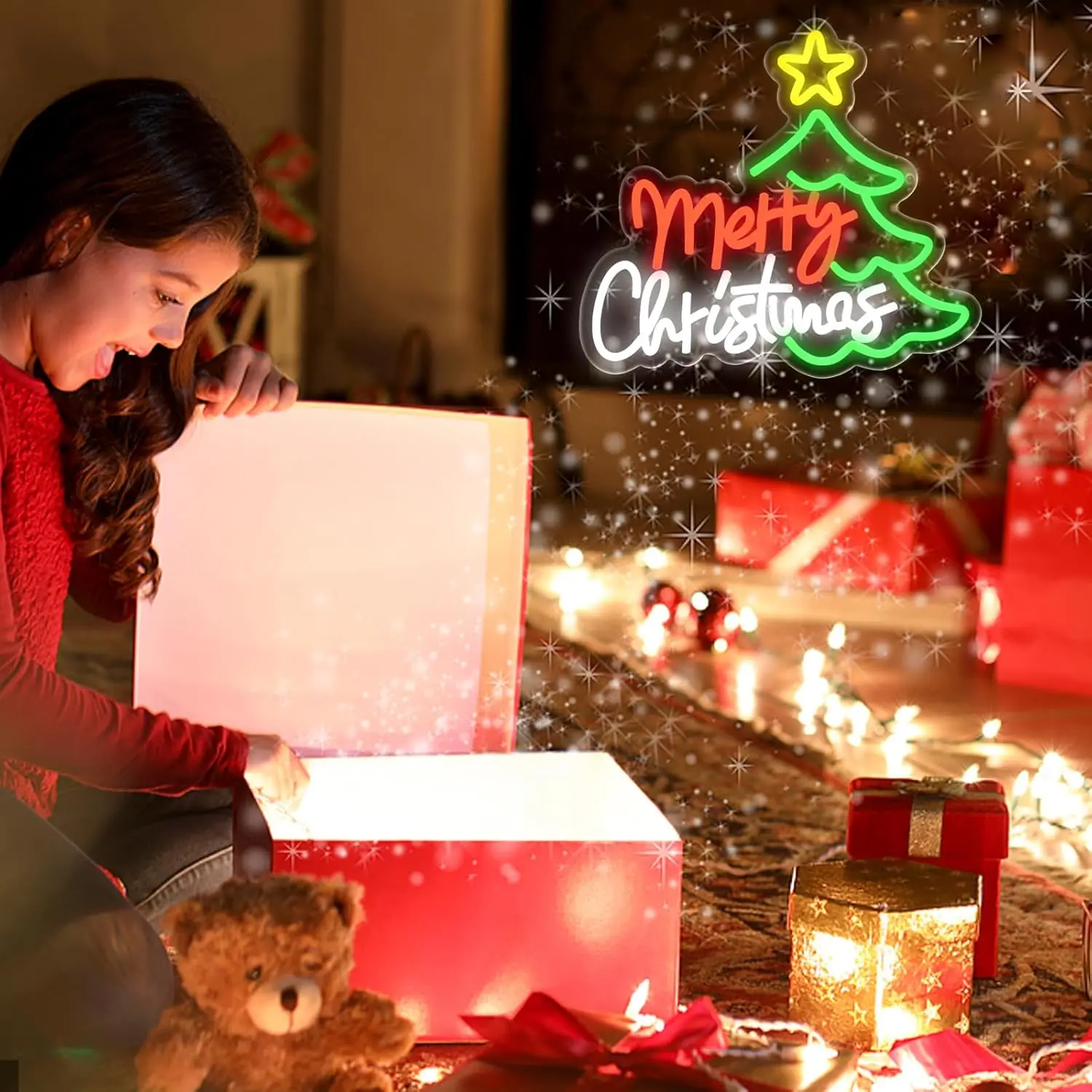 عيد ميلاد سعيد النيون تسجيل USB عكس الضوء شجرة عيد الميلاد مصباح ليد تسجيل لشريط رجل الكهف نادي غرفة الحفلات متجر نافذة ديكور المنزل هدية