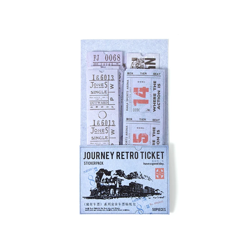 50 pcs/pack Vintage Travel Ticket Stickers Retro Decor Sticker Diy handmade Labels Scrapbooking Material Stationery Supplies