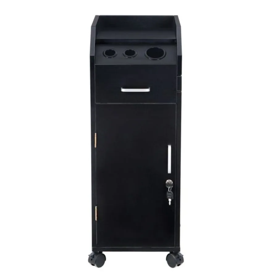 

Hair Salon Storage Cart with Wheels 3 Hair Dryer Holders 4 Drawers Lock 2 Keys Hairdressing Tools Station Mobile Makeup Case Bl