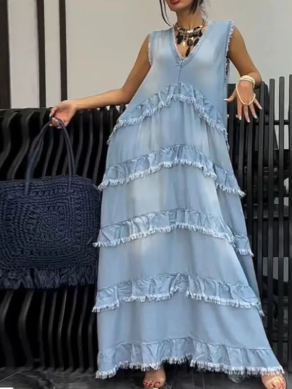 

Summer New Women's Clothing Pure Color V-ne Faion Miter Splicing Cow mid Waist A-line Skirt Svel Cleanfit Sle